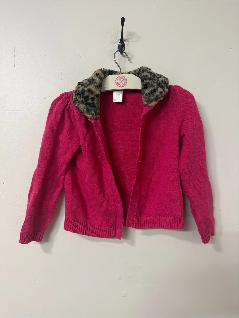 Gymboree Pink Cardigan with Faux Fur Leopard Collar
